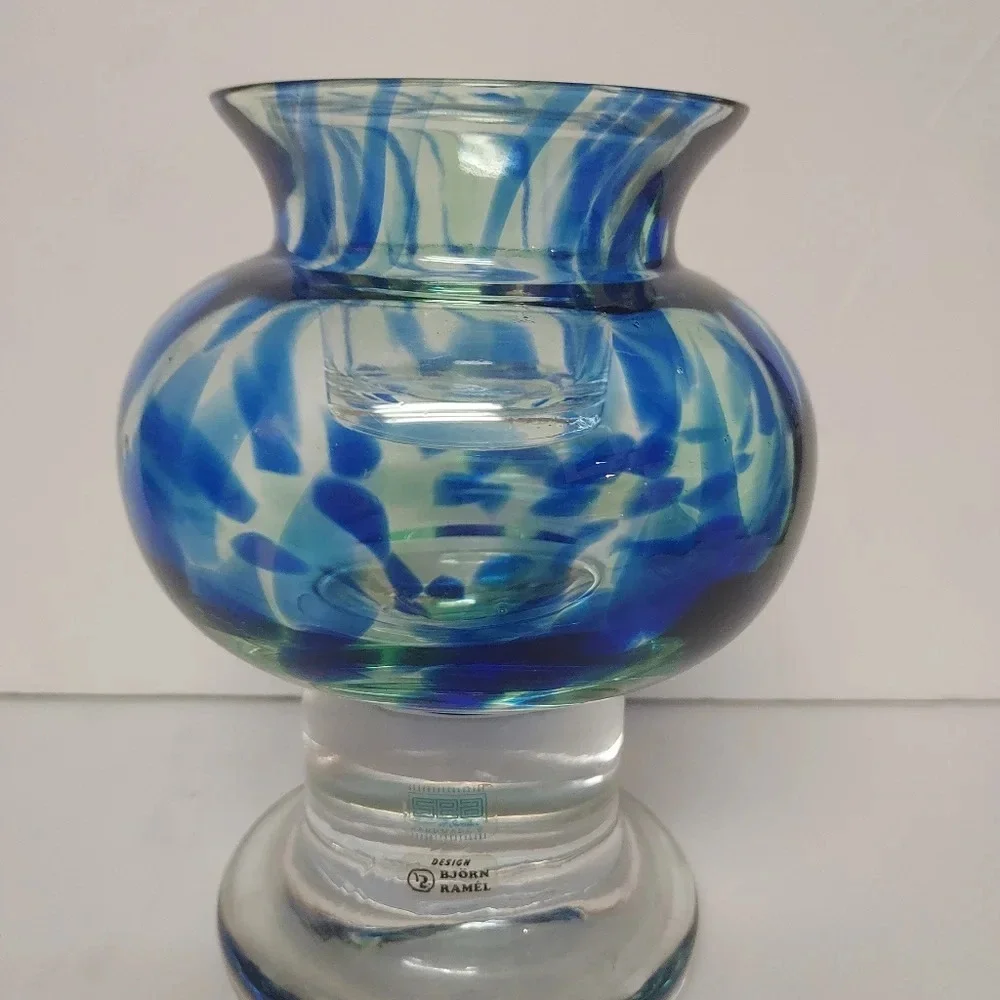 Sea of Sweden BJORN RAMEL Art Glass Vase/Candle Holder - Original Label Sticker